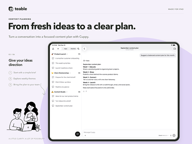 Teable on iPad: plan content with Cuppy